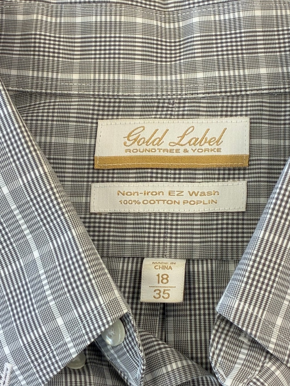 Roundtree & Yorke Gold Label Gray and White Plaid Dress Shirt